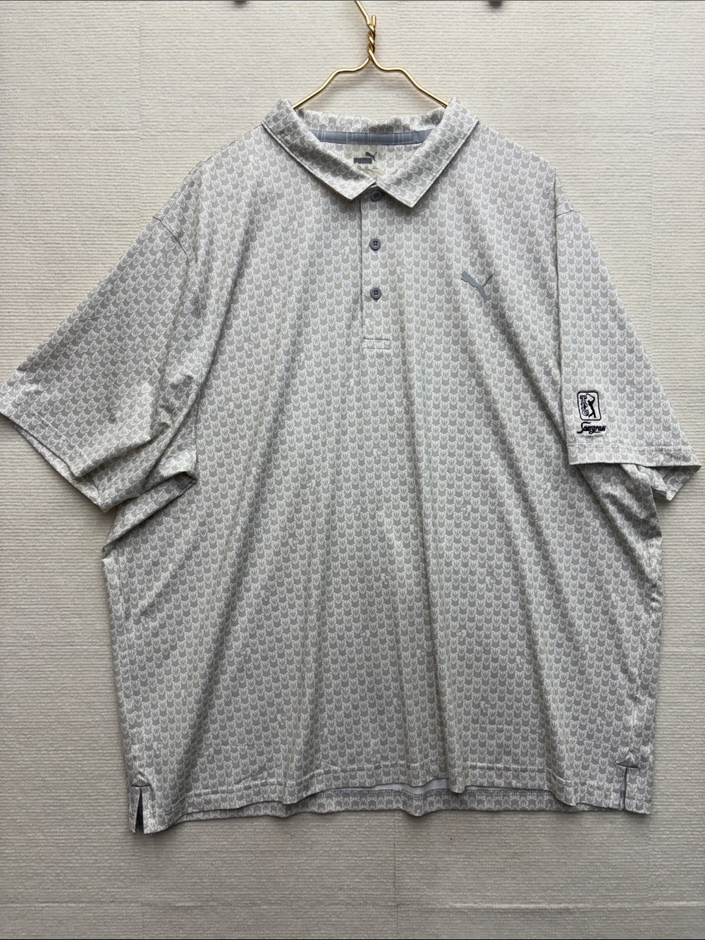 Puma TPC Sawgrass Men's Light Gray Patterned Short-Sleeve Polo